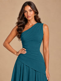 One Shoulder Prom Dress A-line Ruched Women Wedding Formal Gowns