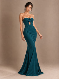 Emerald Green Strapless Mermaid Prom Dress with 3D Rose & Keyhole Cutout