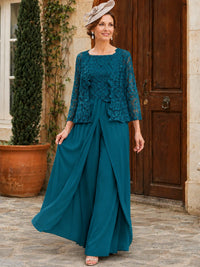 Elegant 3-Piece Chiffon Mother of the Bride Pantsuit with Floral Applique Jacket