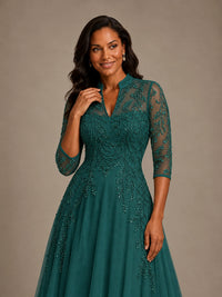 Embellished Appliques Mother of the Bride Dress with 3/4 Sleeves