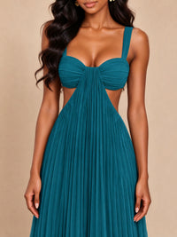 Butter Yellow Pleated Cutout Maxi Dress