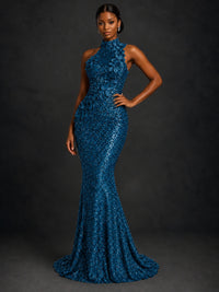 Sparkly Sequin High Neck Mermaid Prom Dress