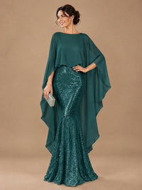 Sequin 2 Pieces Mother of the Bride Dress with Cap Sleeves Chiffon Formal Gowns