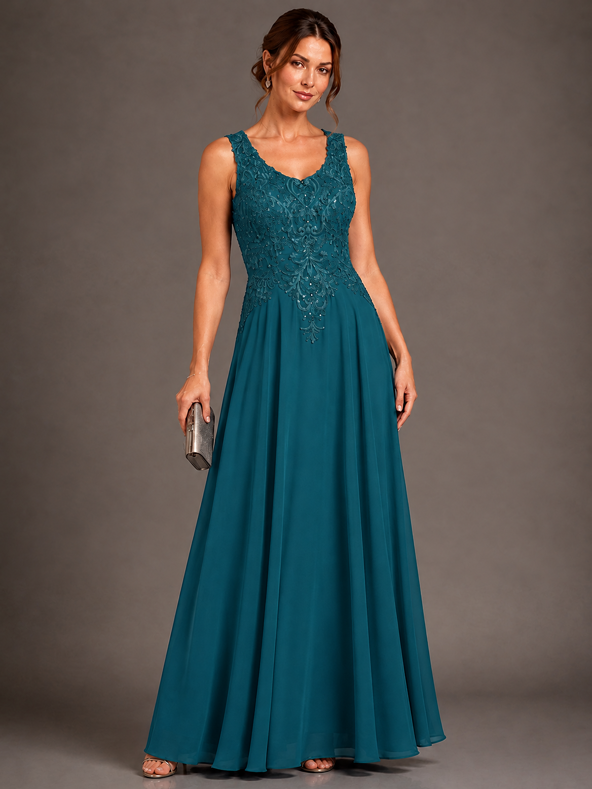 A-line 2 Pieces Chiffon Appliques Mother of The Bride Dresses with Jackets