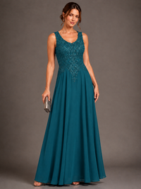 A-line 2 Pieces Chiffon Appliques Mother of The Bride Dresses with Jackets