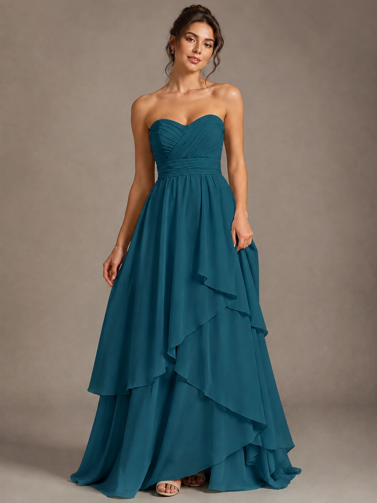 Strapless Ruffle A-Line Maxi Dress
