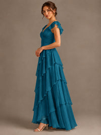 Ruffle Tiered V Neck Maxi Dress