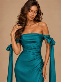Off The Shuolder Satin Prom Dress Slit Mermaid Formal Gowns