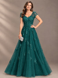 Lace Appliques A-line Mother of The Bride Dresses with Short Sleeves