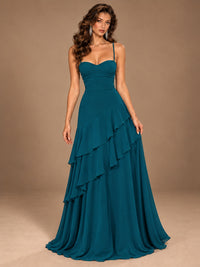 Sweetheart A-Line Ruffle Prom Dress with Spaghetti Straps