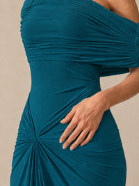 Elegant Draped Off Shoulder Ruched Mermaid Chiffon Formal Evening Gown