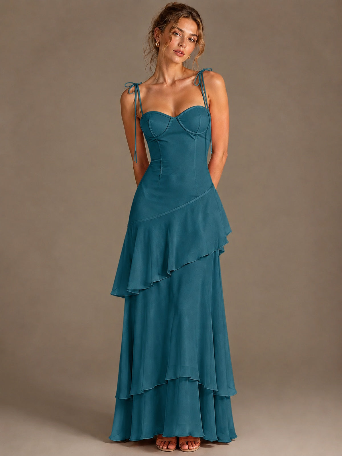 Spaghetti Strap Tiered Ruffles Chiffon Prom Dress