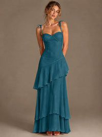 Spaghetti Strap Tiered Ruffles Chiffon Prom Dress