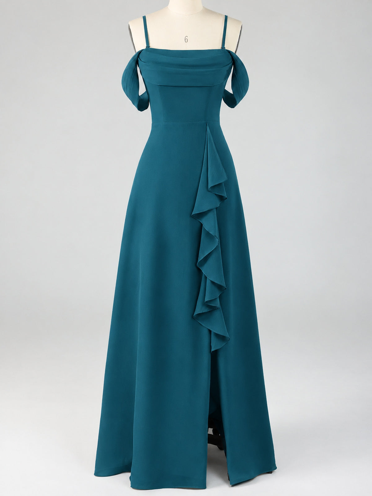 Spaghetti Strap Chiffon Bridesmaid Dress with Ruffles Slit
