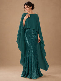Sequin 2 Pieces Mother of the Bride Dress with Cap Sleeves Chiffon Formal Gowns