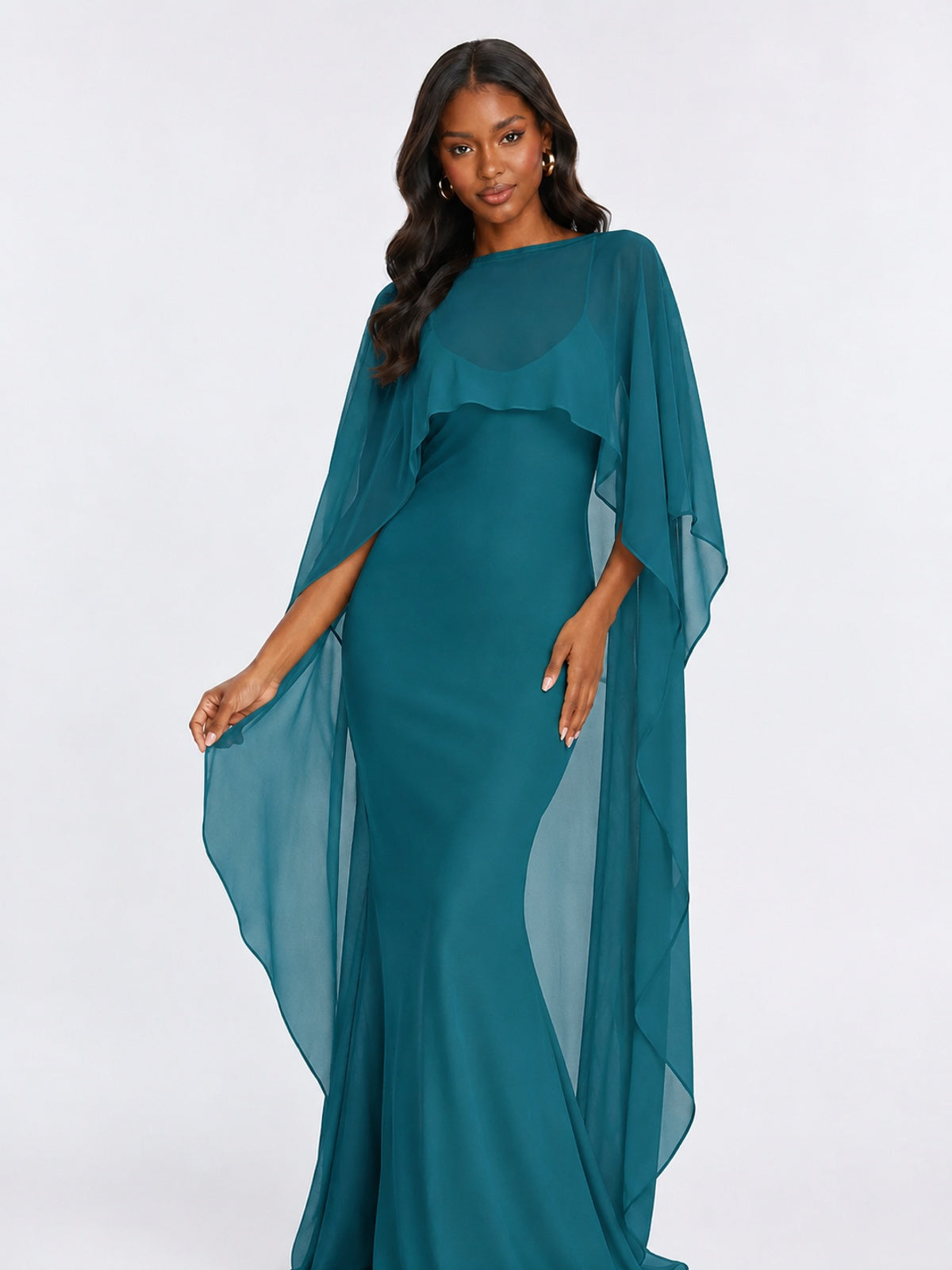 Satin Cape Prom Dresses Meramid Maxi Dress