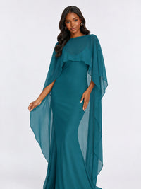 Satin Cape Prom Dresses Meramid Maxi Dress