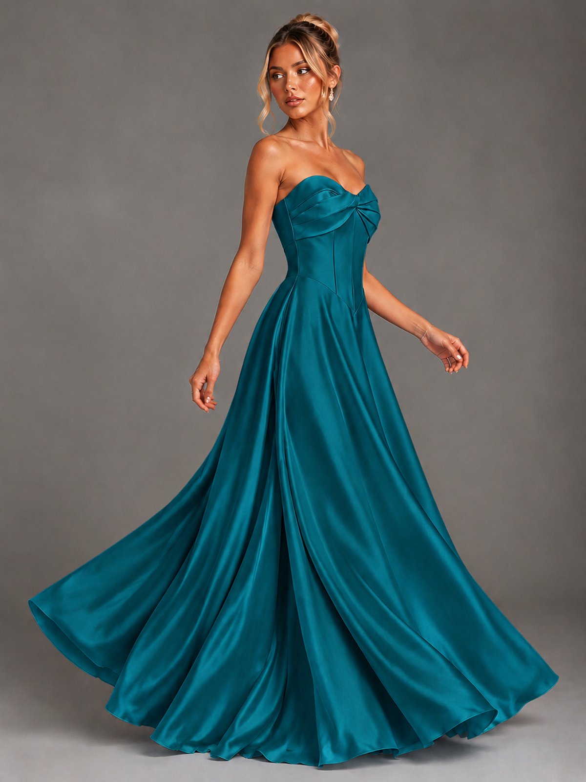 Sweetheart Neck Strapless Satin A-Line Prom Dress