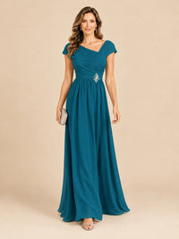 Cap Sleeve Mother of The Bride Dresses Long Chiffon Formal Gowns
