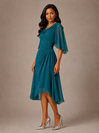 Cowl Neck Ruched Chiffon Mother of the Bride Dresses with Flutter Sleeves