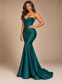 Red Strapless Satin Mermaid Prom Dress with Corset Bodice