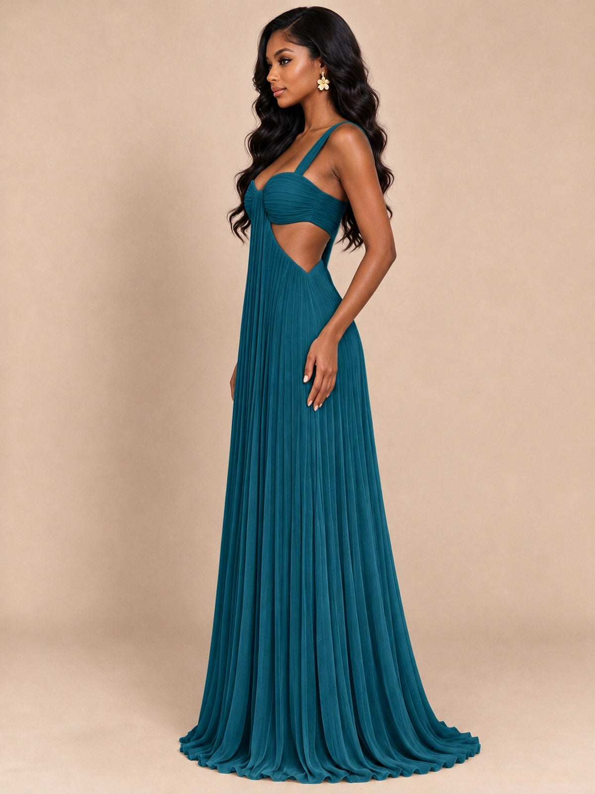 Butter Yellow Pleated Cutout Maxi Dress