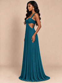 Butter Yellow Pleated Cutout Maxi Dress