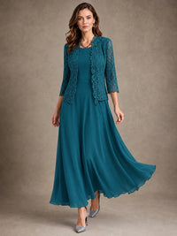 2-Piece Chiffon Mother of the Bride Dress with Lace Jacket