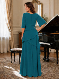 Asymmetric Draped Chiffon Mother of the Bride Dress with Flutter Sleeves