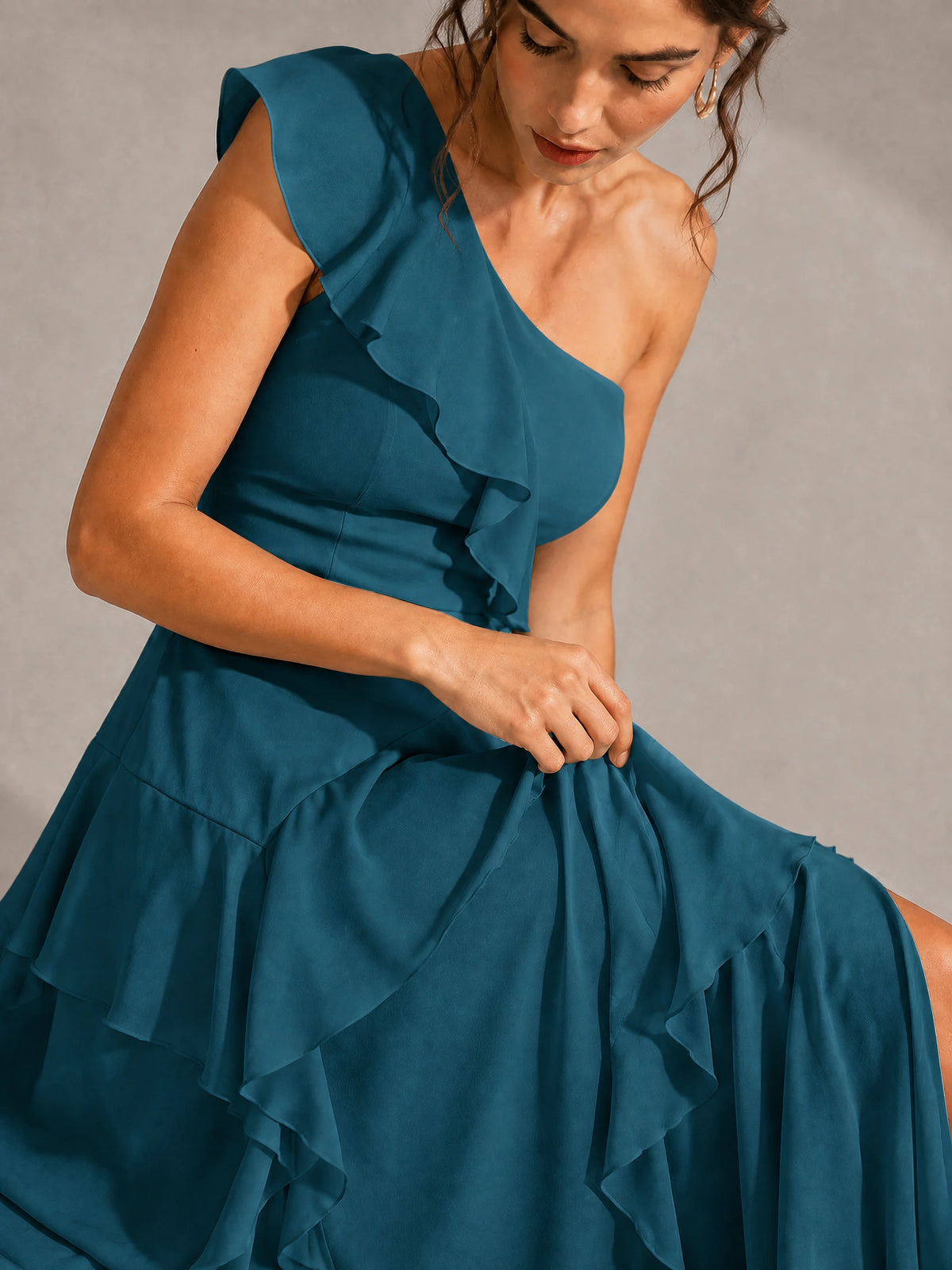 Sage Green One Shoulder Ruffle Bridesmaid Dress