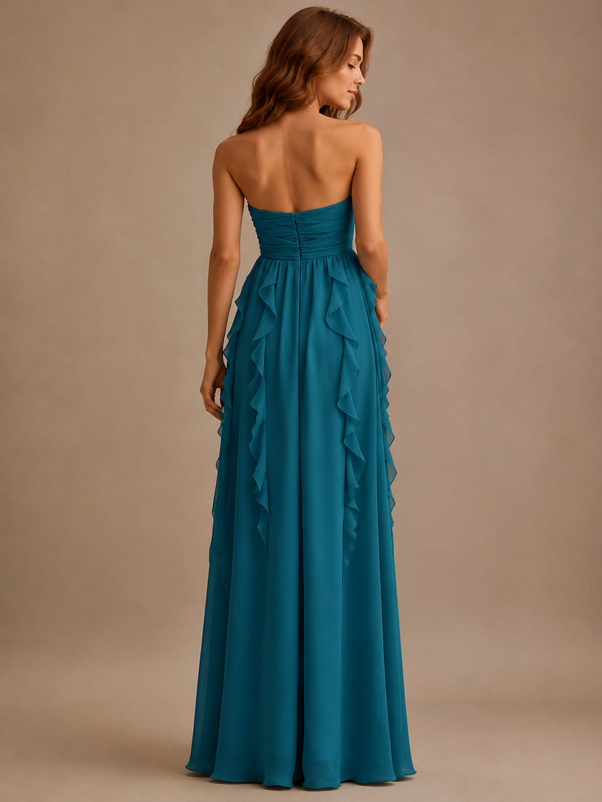 Srapless Sweetheart Chiffon Prom Dress Ruffle Formal Evening Gown