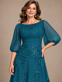 A-Line Mother of the Bride Dress with Sheer Puff Sleeves
