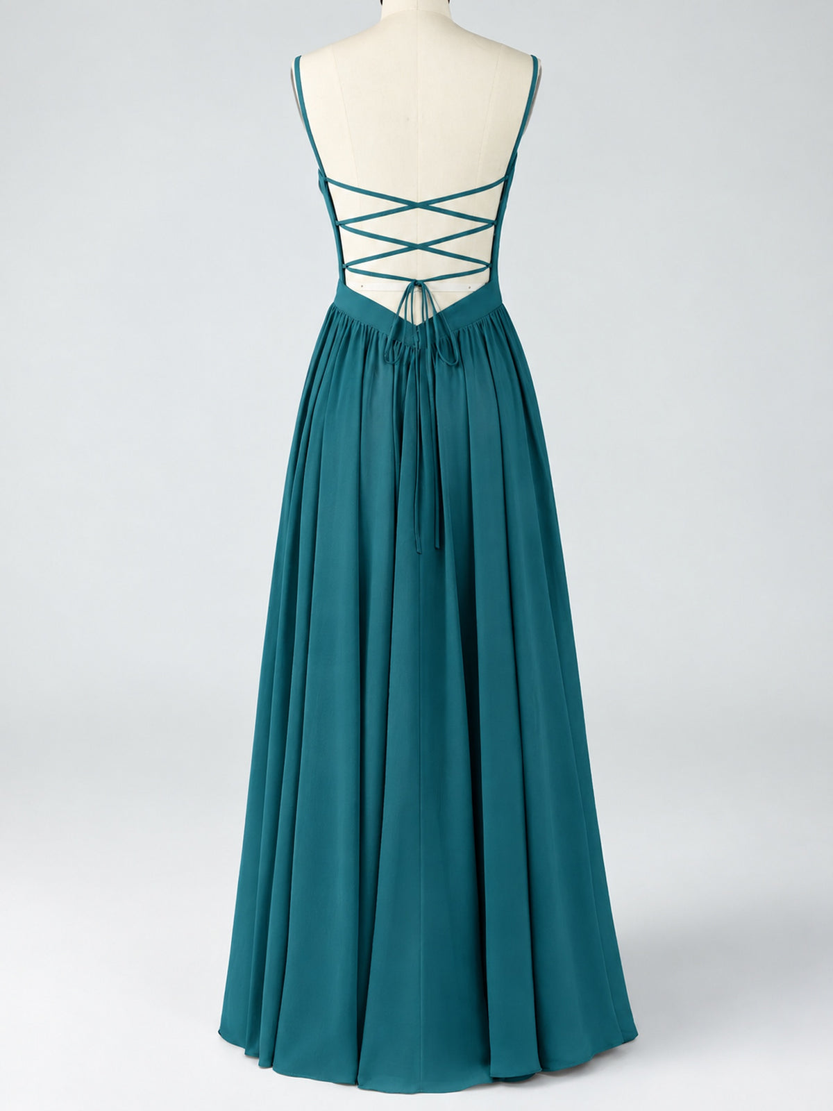 Spaghetti Strap Ruched Chiffon Maxi Dress with Backless