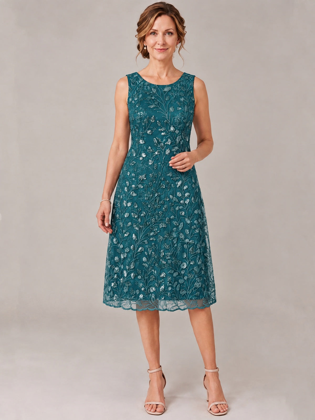 Tea Length Sequin Lace Mother of The Bride Dress with Chiffon Jacket