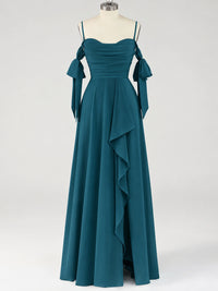 A-Line Ruffles Chiffon Bridesmaid Dress with Slit