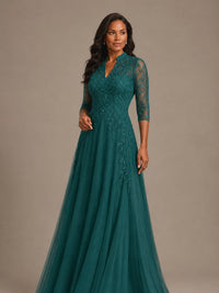 Embellished Appliques Mother of the Bride Dress with 3/4 Sleeves