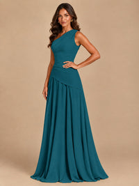One Shoulder Prom Dress A-line Ruched Women Wedding Formal Gowns