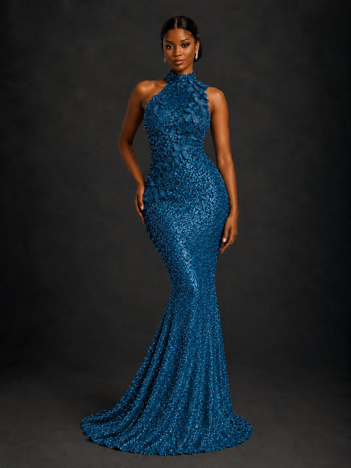 Sparkly Sequin High Neck Mermaid Prom Dress