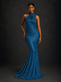 Sparkly Sequin High Neck Mermaid Prom Dress