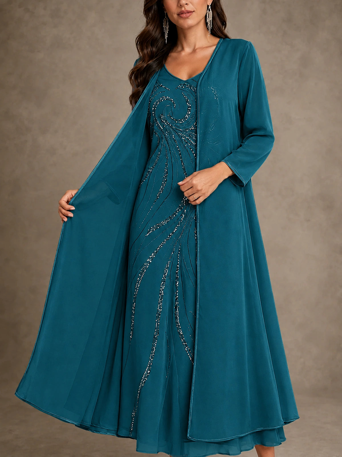 Sequin Chiffon Mother of the Bride Dress with Jacket