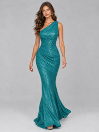 Sequin Mermaid One Shoulder Prom Dress Long formal Gown
