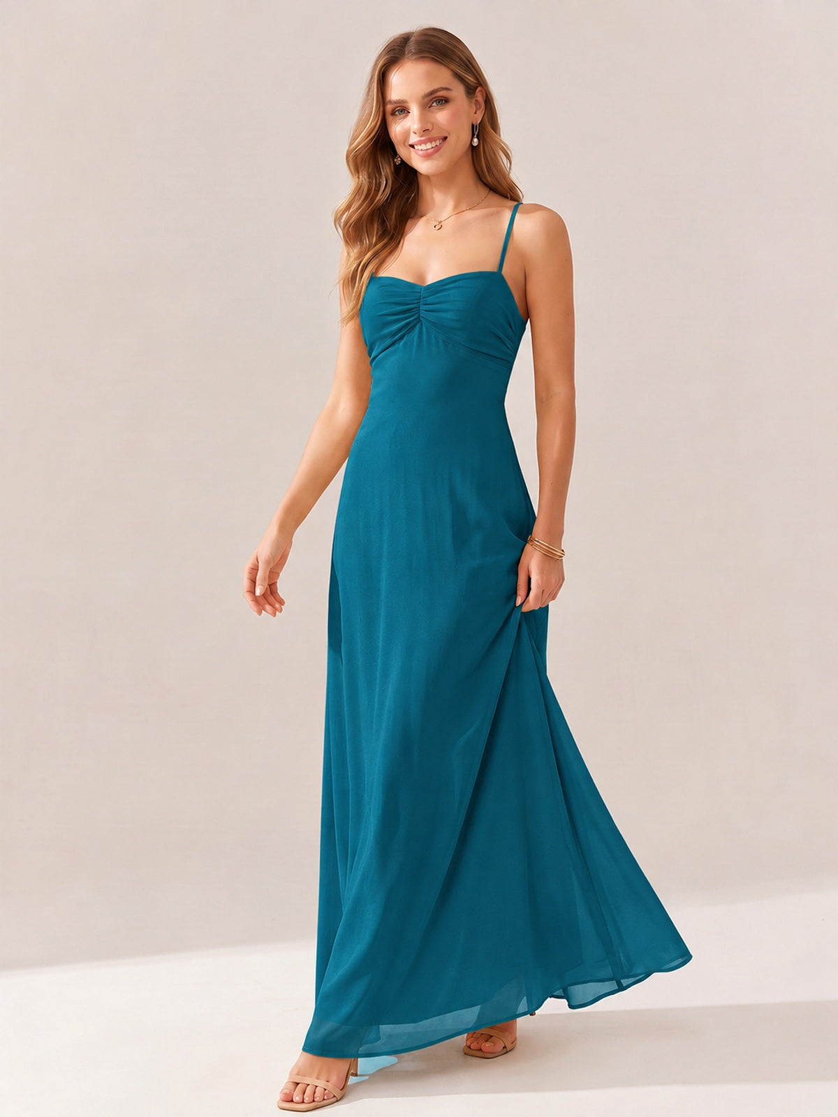 JOVELLEE Yellow Sweetheart Ruched Bust Chiffon Maxi Dress