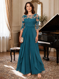 Lace Applique Wide-Leg Chiffon Mother of the Bride Jumpsuit