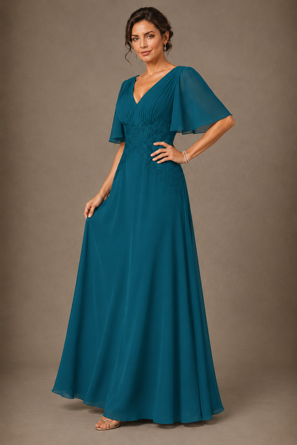 A-Line Chiffon Mother of the Bride Dress with Applique
