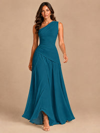 One Shoulder Prom Dress A-line Ruched Women Wedding Formal Gowns