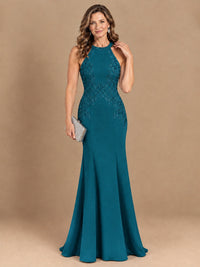 Halter Neckline Lace Appliques Mother of The Bride Dresses