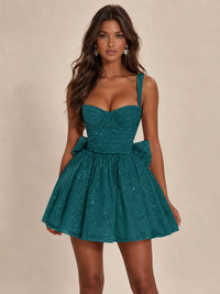 Sweetheart Glitter Tulle Puffy Mini Dress with Bow