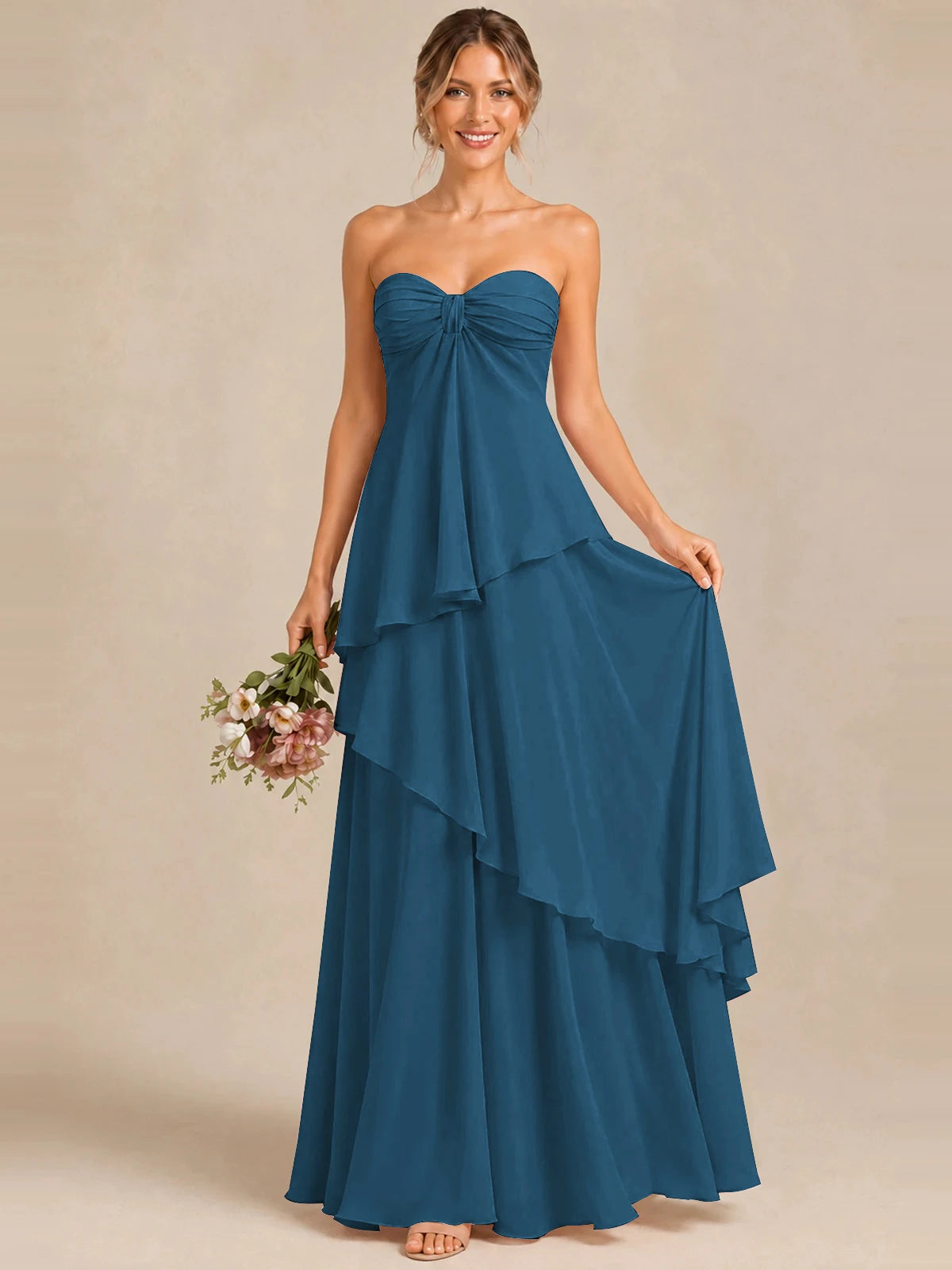 Strapless Chiffon Bridesmaid Dress with Tiered Ruffles
