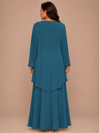 Champagne Beaded Chiffon Mother of the Bride Dress with Jacket V-Neck Gown