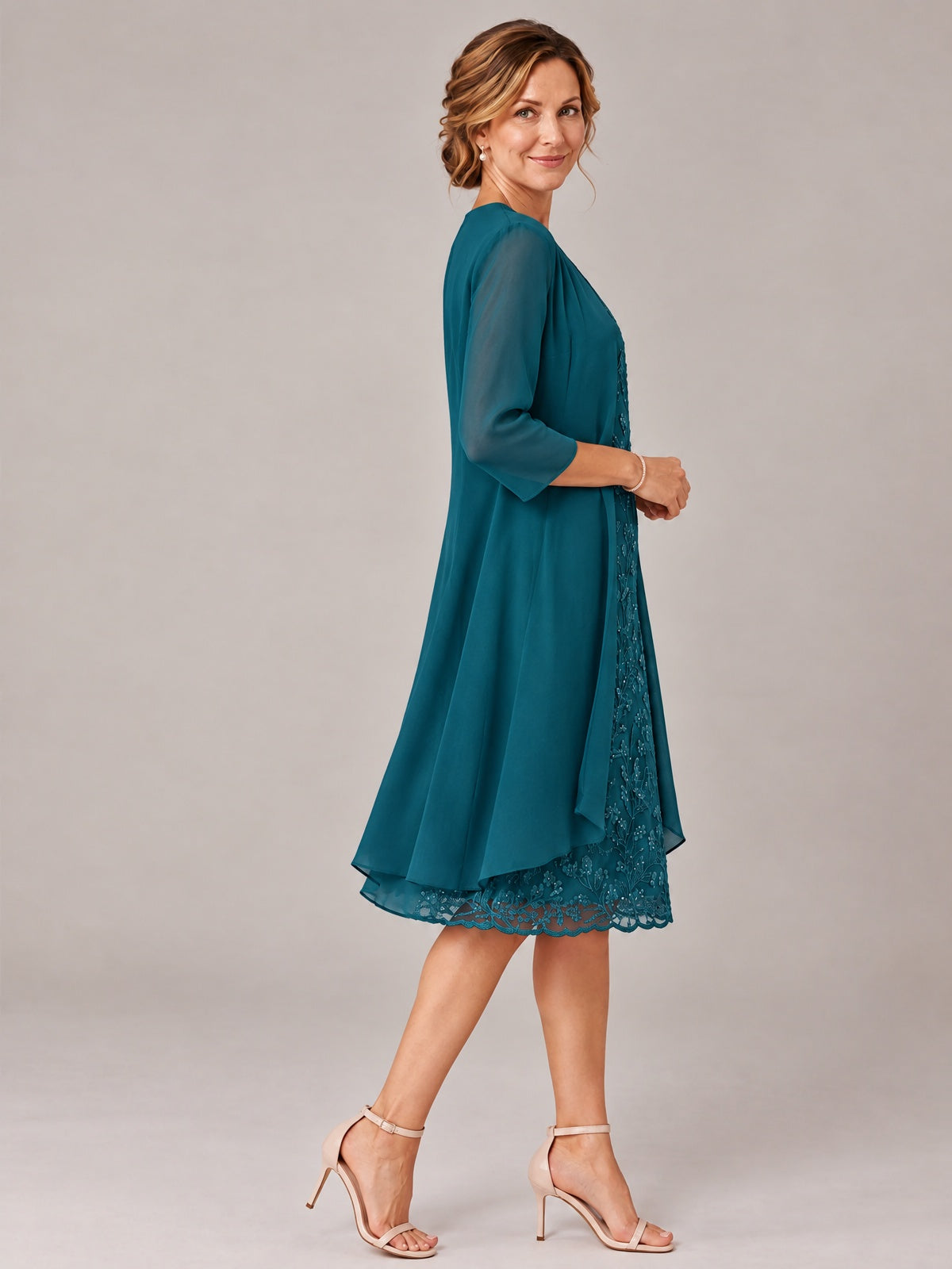 Tea Length Sequin Lace Mother of The Bride Dress with Chiffon Jacket